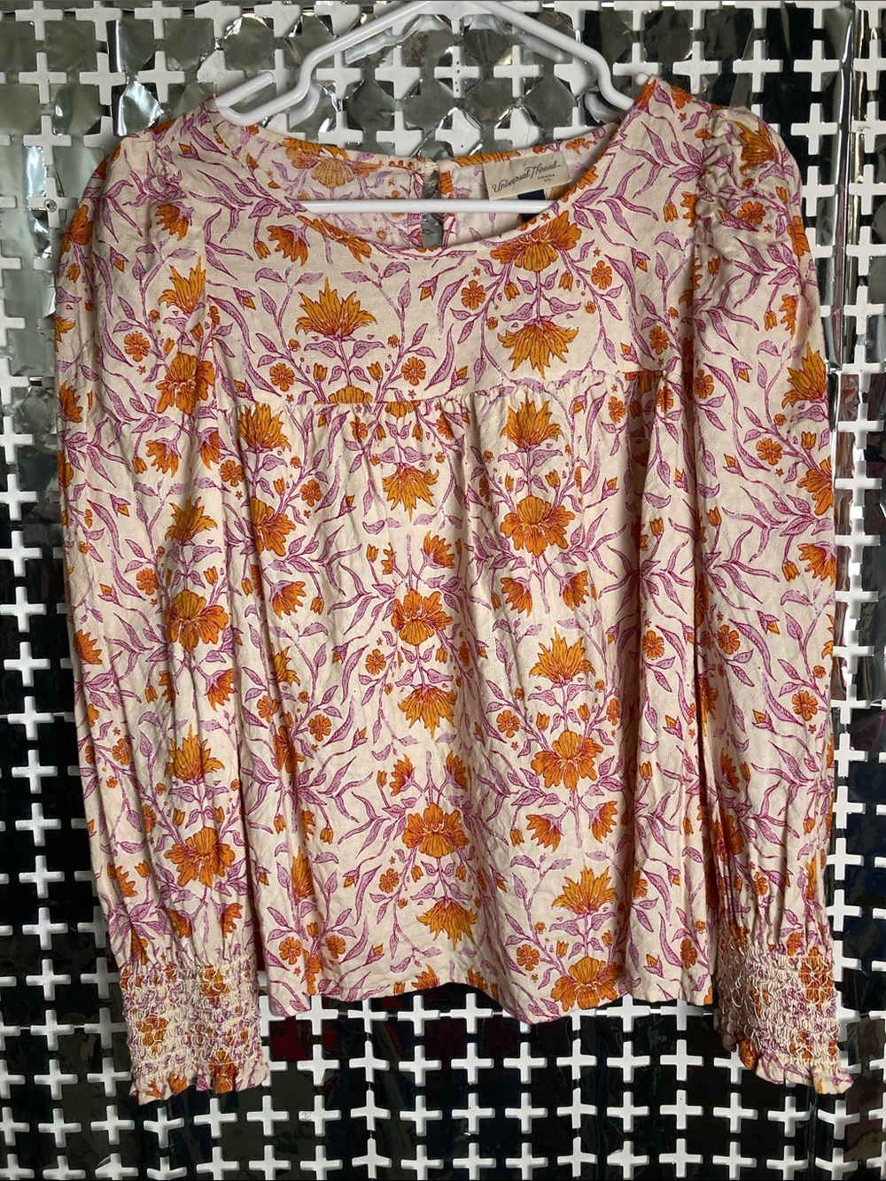 Universal Thread Cream Blouse with Orange and Purple Floral Print